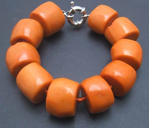 GENUINE 15-20mm Thick Slice Natural Orange Coral Bracelet for Women 9" Jewelry - Picture 4 of 4