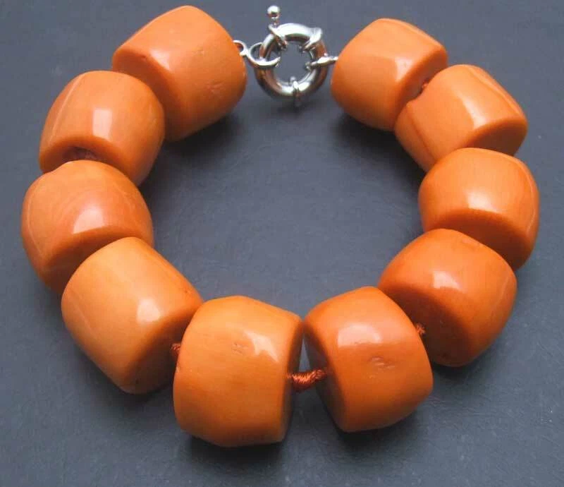 Pulseira feminina genuína de coral laranja natural fatia de 15 a 20 mm de espessura 9" joias - Imagem 4 de 4