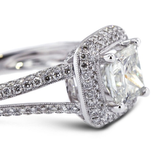 2,7 KTW NATÜRLICHER DIAMANT F/SI1 PRINZESSSCHLIFF 18K WEISSGOLD KRAPPEN HALO AKZENT RING - Bild 8 von 17