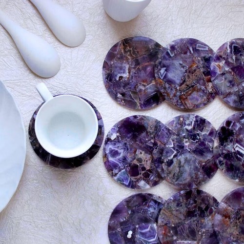 Juego de 4""x4"" alfombra de taza de té de piedra de ágata amatista - Imagen 3 de 5