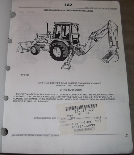 JOHN DEERE 300D 310D 315D BACKHOE LOADER PARTS MANUAL BOOK CATALOG PC2321 - Picture 2 of 4