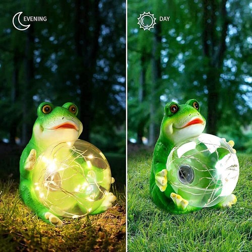 Frog Solar Garden Light & Sculptures Yard Art Gift Statues 2 PCS Outdoor Decor - Picture 3 of 7