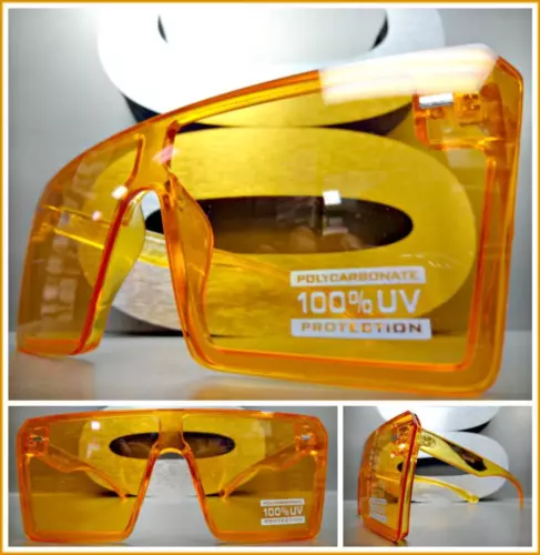 OVERSIZE Exaggerated RETRO Shield Style SUNGLASSES Large Big Orange Frame & Lens
