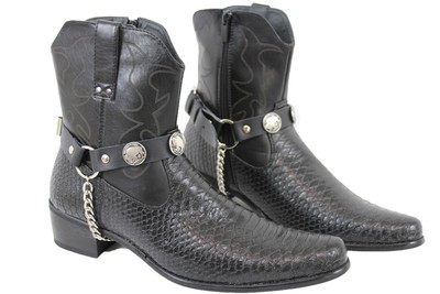 New Men Biker Boots Bracelets Chain Black Leather 2 Straps Skull Skeleton Pirate