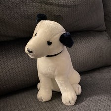 Vintage Dakin Bull Terrier Dog Plush Nipper RCA White Black Puppy 12" Stuffed