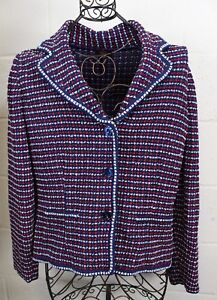 ESCADA-Chic-Navy-Blue-Red-White-Tweed-Knit-Sweater-Jacket-Blazer-42-M-L-Italy