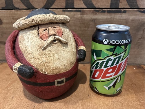 Escultura de Papá Noel arte popular americano primitivo hecha a mano en papel maché firmada - Imagen 2 de 7