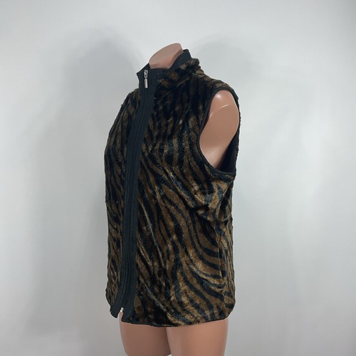 Reversible Faux Fur Animal Print Tiger Vest Women Karen Hart Velvet Size M - Picture 8 of 9