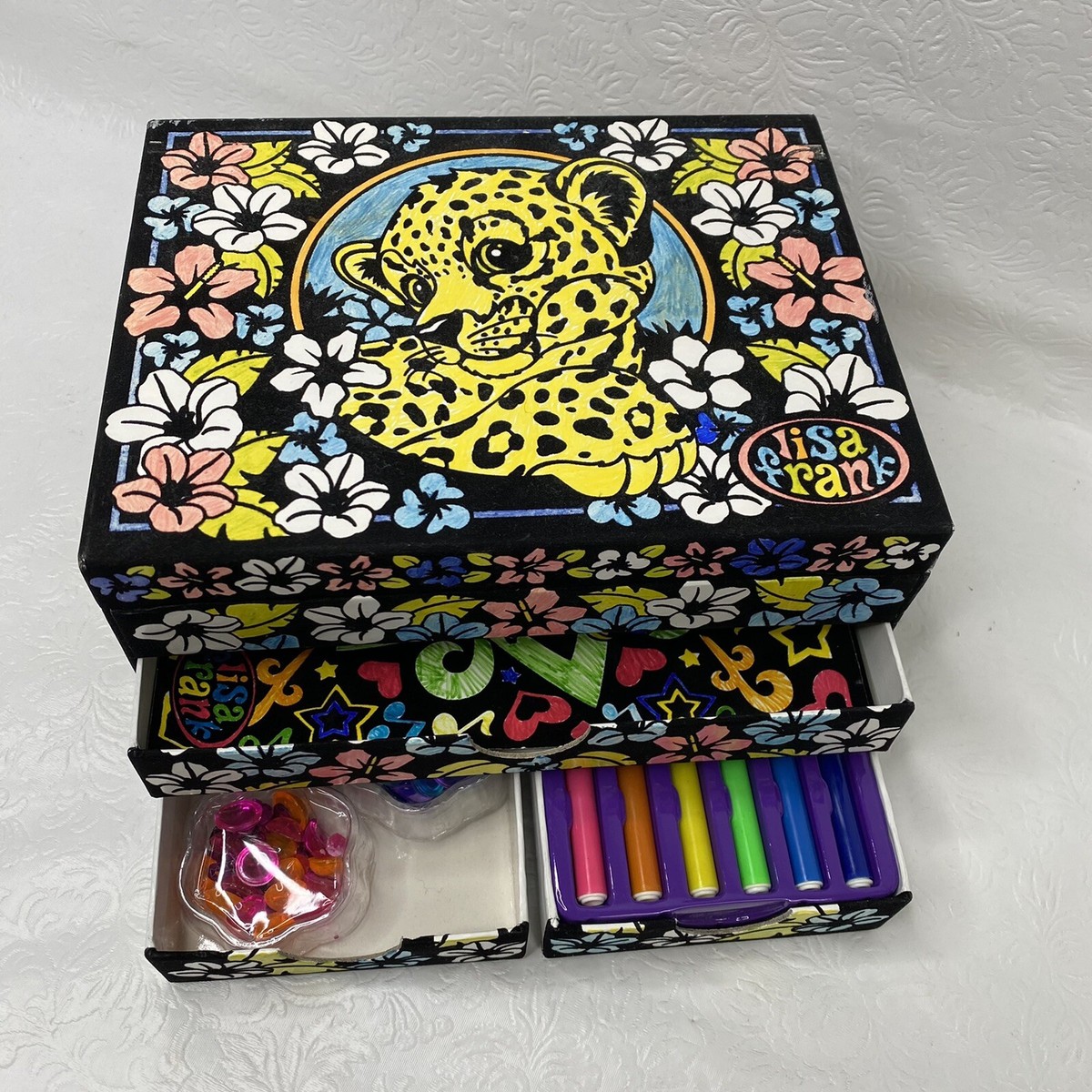 RISA FRANK リサフランク ゴールデンレトリバー　犬　箱　ボックスセット Vtg Lisa Frank Velvet Treasures Fuzzy Storage Box Tiger and
