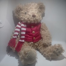FAO Schwarz Stuffed Teddy Bear Christmas Holiday Puffer Vest  Scarf 12"