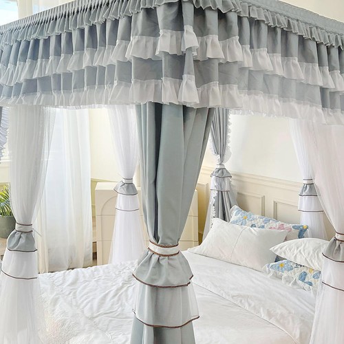 Double Layer Blackout Mosquito Net Set Wedding Bed Dust Proof Bed Curtain Drapes - Picture 15 of 19