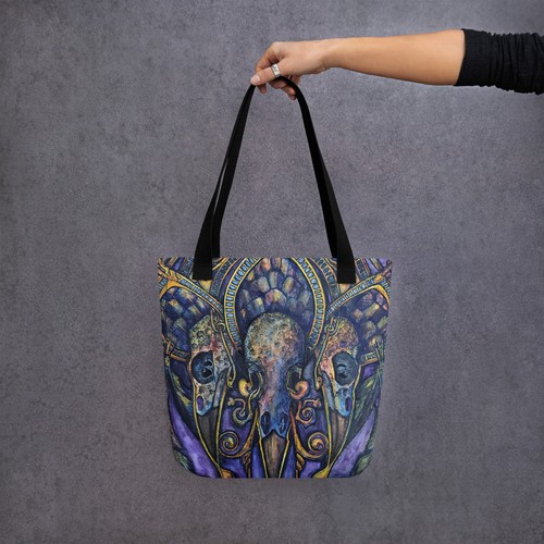 Three Celtic Crow Skulls Tote Bag, Fantasy Pegan Shoulder bag - Bild 3 von 8