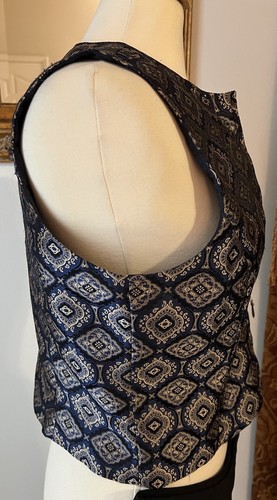 Vtg 90's Norton McNaughton Women Blue Gold Geometric Zip Suit Vest Waist Coat 6 - Picture 8 of 15