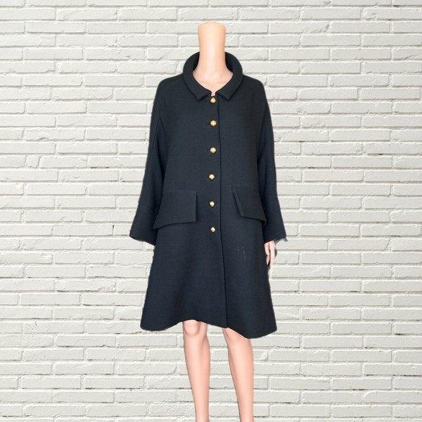 Vintage Y2K BALENCIAGA Black Wool Coat Large Black Buttons Balenciaga Editions