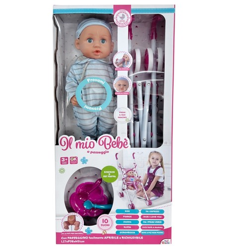 Die Mio Baby Puppe Born 35cm Blau Mit Kinderwagen E Set Pappa - Bild 2 von 2