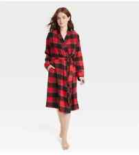Stars Above Perfectly Cozy Flannel Robe Womens M/L Red Plaid Long Sleeve NEW