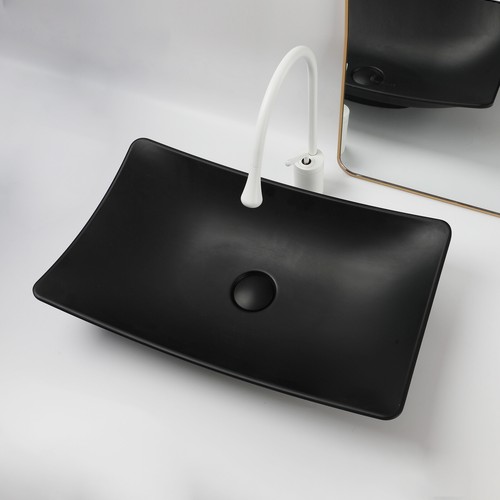 Fregadero de lavabo de baño de resina de piedra cuenco negro combos grifo blanco juego de drenaje cromado - Imagen 6 de 6