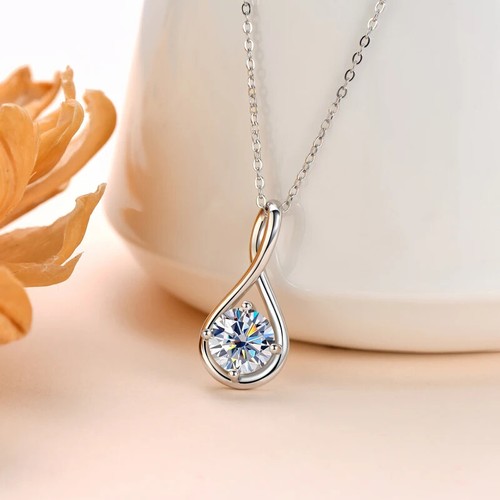 1ct Lab Created Necklace VS1 D Colour Excellent Cut 18K Gold Diamond Test Pass - Picture 3 of 9