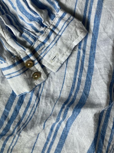 Jones & Co Linen Top Button Down Blouse Large Long Sleeve White Blue Striped - Bild 3 von 5