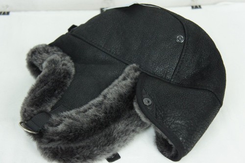 BLACK Real Sheepskin Shearling Leather Hunting Winter Ushanka Trapper Hat S-3XL - Picture 10 of 13