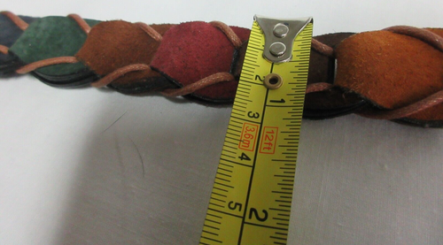 Vintage Women's Size Med Colorful Braided Belt Genuine Leather Brass Hardware - Afbeelding 5 van 7