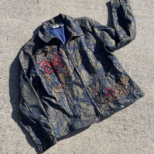 Chico's Mardi Gras Bling Sequin Jeans Jacket Blazer Up Size 1 M 8 10 ❤️blt7m87 - Picture 4 of 13