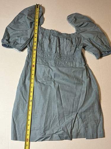 Showpo Dress Baby Doll Puff Sleeves Blue Size 12 Empire Waist 30% Linen Y2K - Picture 18 of 21
