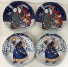 4 Judith Ann Griffith Holiday Dinner Plates, 10.25" Woodland & Celestial Santa