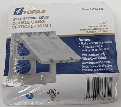 2 Topaz WC2225 Outdoor 2-Gang Flip Weatherproof Metal Cover Gray Vertical 16in1 - Picture 6 of 6
