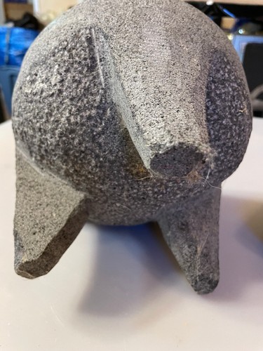 VTG Molcajete Mexican basalt Lava Stone Pig Mortar & Pestle Hand Painted Large - Picture 8 of 8