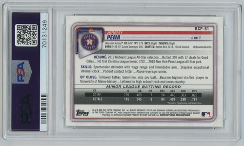 Jeremy Pena (PSA 9) 2020 Bowman cromado mega caja refractor primer Bowman #BCP-61 - Imagen 2 de 2