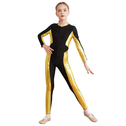 Kids Girls Jumpsuit Zipper Bodysuit Gymnastics Costume Cosplay Catsuit Dance - Picture 17 of 67