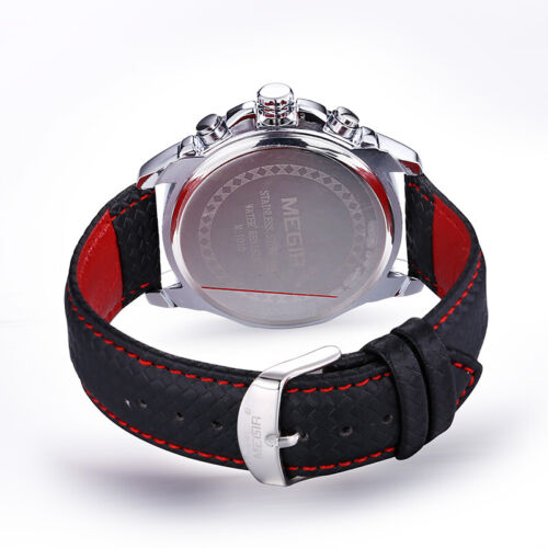 MEGIR Zwanglos Herrenuhren Luxus Quarzuhr Lederarmband Armbanduhr - Picture 2 of 11