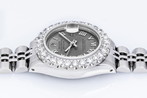 Rolex Lady DateJust Slate Stainless Steel Diamond Bezel Grey Roman Watch 2.00 CT - Picture 7 of 12