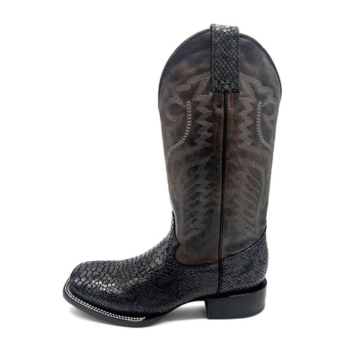 Herren Exotisch Python Schlangenmuster Eckige Zehe Leder Cowboy Stiefel - Bild 10 von 16