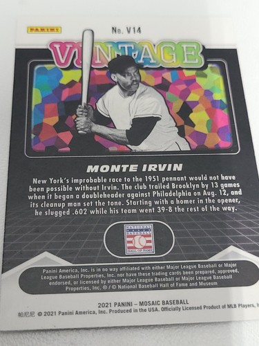 2021 panini Mosaic baseball Monte Irvin- confetti color blst Vintage incert - Picture 4 of 4