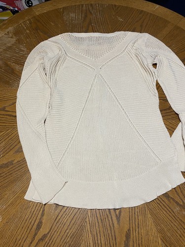 Womens LL Bean Signature Fisherman Tunic Open Knit Cream Sweater Medium - Bild 4 von 10