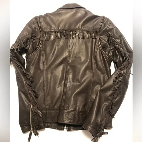$ 1450 Designer ENERGIE Herren SELTENE dieselbraun Frindge Leder Biker Jacke L - Bild 8 von 19