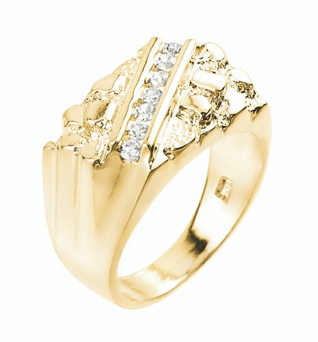 Gold Cubic Zirconia Signet Nugget Men's Ring - Picture 1 of 4