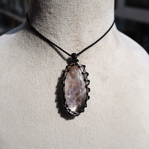 Handmade Natural Amethyst Quartz Micro Macrame Minimalist Gemstone Boho Necklace - Picture 2 of 8