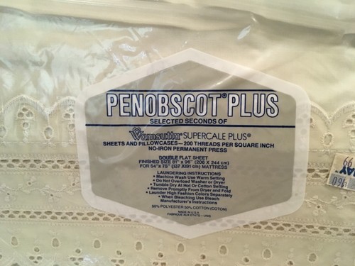 Wamsutta Penobscot Plus Beige Eyelet Double Flat Sheet Vtg NOS Selected Seconds - Picture 2 of 6