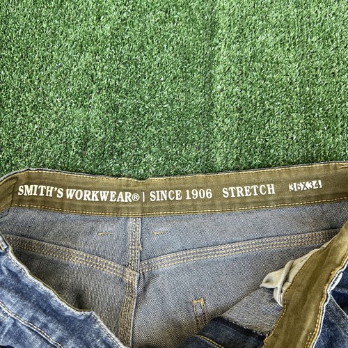 Smith's Jeans Mens 36x33" Blue Carpenter Workwear Flex Distressed Straight Leg - Picture 5 of 9