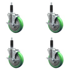 5 Inch Green Poly Swivel 1 Inch Expanding Stem Caster Set with Brake SCC