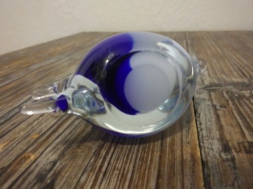 Art Glass Angel Fish Figurine Paper Weight Clear Cobalt Blue White 3.5 " EUC - Picture 6 of 6