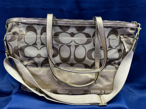 Coach Gold Signature Print Double Handles Inner Pockets Baby Diaper Bag - Picture 3 of 12