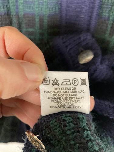 James Meade Vintage Black Green Blue Tartan Pure New Wool Cardigan Size Small - Picture 9 of 9