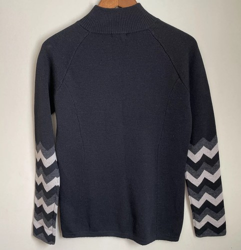 Neve 100% Merino Wool 1/4 Zip Sweater Pullover Women's M Chevron Ski Black - Picture 4 of 8