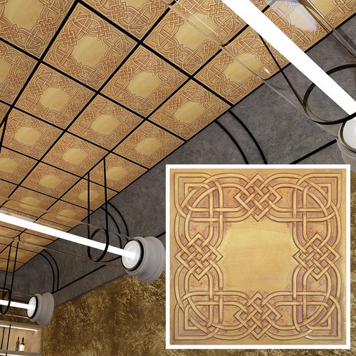 Suspended Ceiling Tile Decorative Panel for Cafe PL61 Vintage brown gold 10pcs - Picture 2 of 22