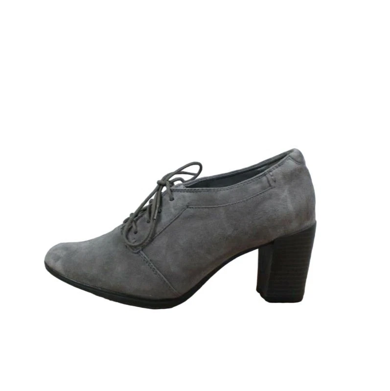 Clarks Women s Araya Hale Gray Leather Block Heel Lace Up Ankle