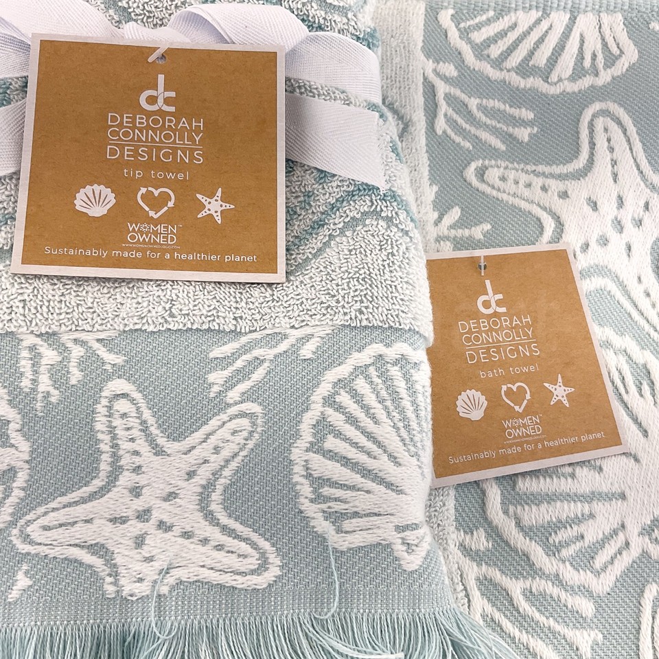 Deborah Connolly Designs Starfish Sculptured 4 Towels 2 Bath 2 Tip Blue